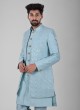 Art Silk Nehru Jacket Set In Sky Blue Color